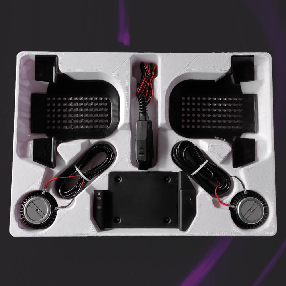 Le SOUND 6TEM repose sur l'alliance de deux éléments : des actionneurs mécaniques et un logiciel d'élaboration sonore sophistiqué, contenu dans un boîtier électronique. Kit système son pour voiture sans permis Citroen ami, fiat topolino, opel rocks-e.